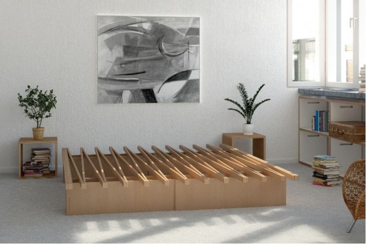 Letto in legno naturale Modulo-V alto 30 cm