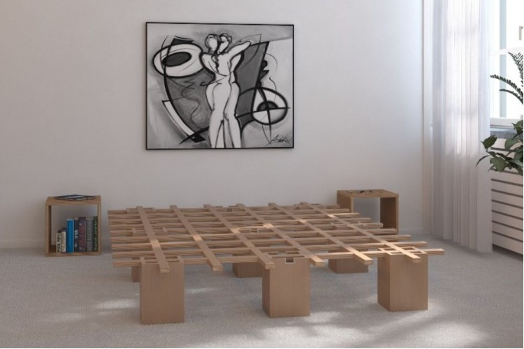  Letto con struttura in legno naturale Sistema