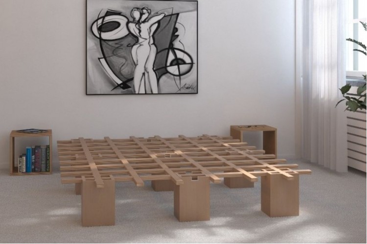  Letto con struttura in legno naturale Sistema